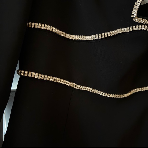 Self Portrait Black Crepe Diamante Detail Mini Dress, Size 8 - Picture 10 of 13